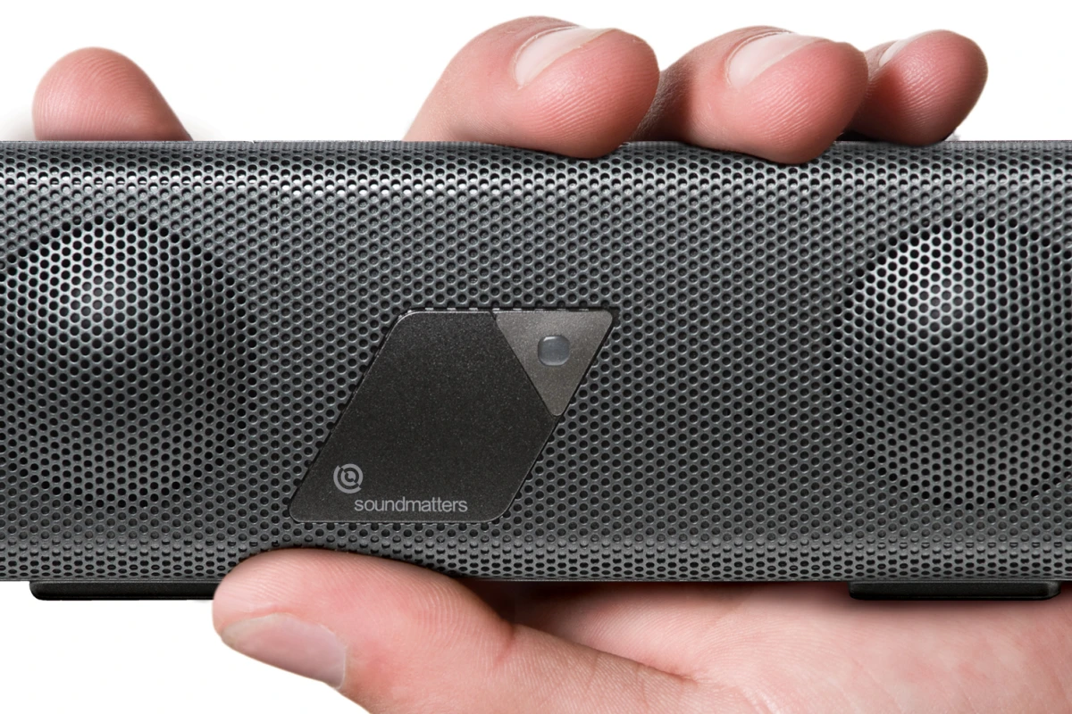 Soundmatters' foxLv2 PLATINUM speaker fits in the palm of a hand