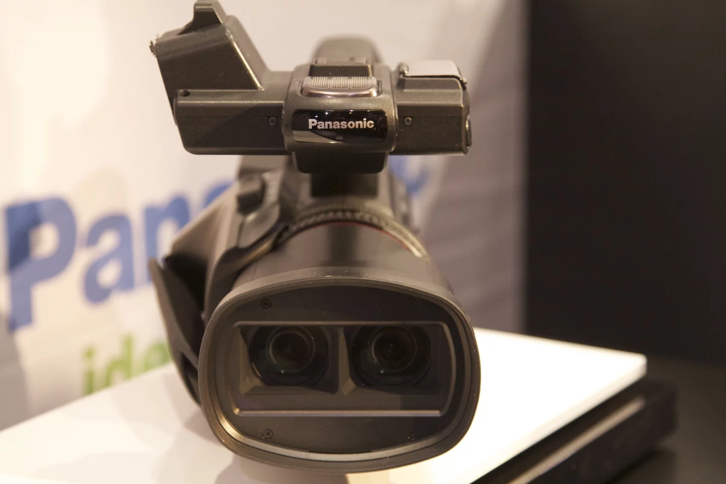 Panasonic's new HDC-Z10000 twin lens 2D/3D compact, handheld camcorder on display at CES 2012