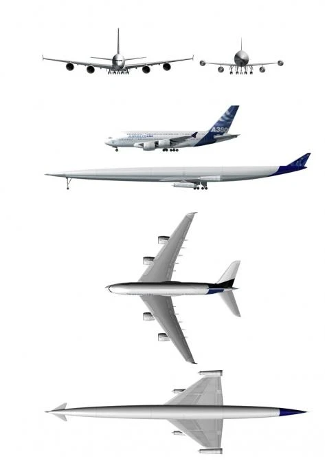 LAPCAT A2 airframe planned dimensions compared to the A380
