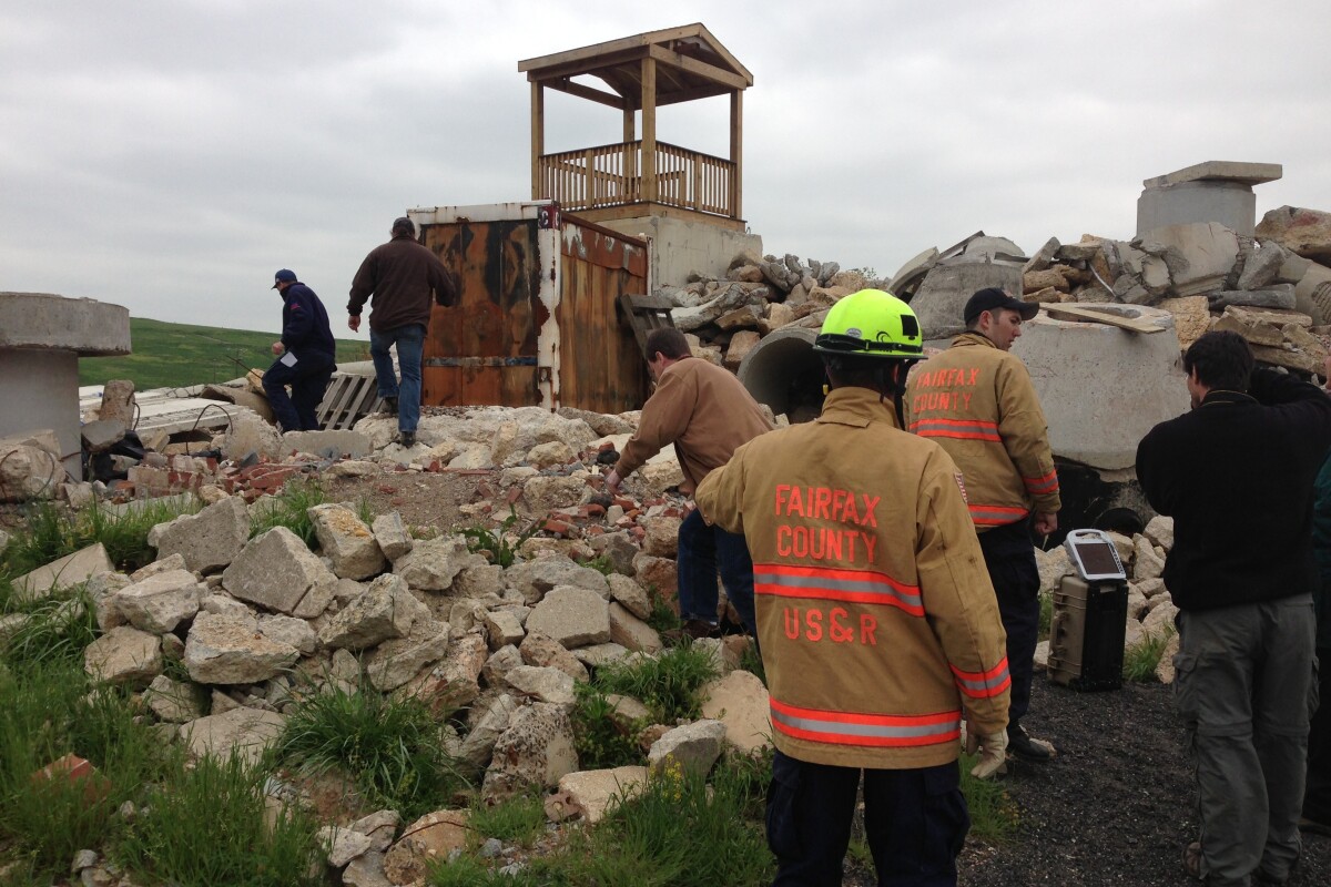 The FINDER system (lower right, in photo) being tested at the Fairfax County Fire Department training center in Virginia (Photo: Stacey Levitt)