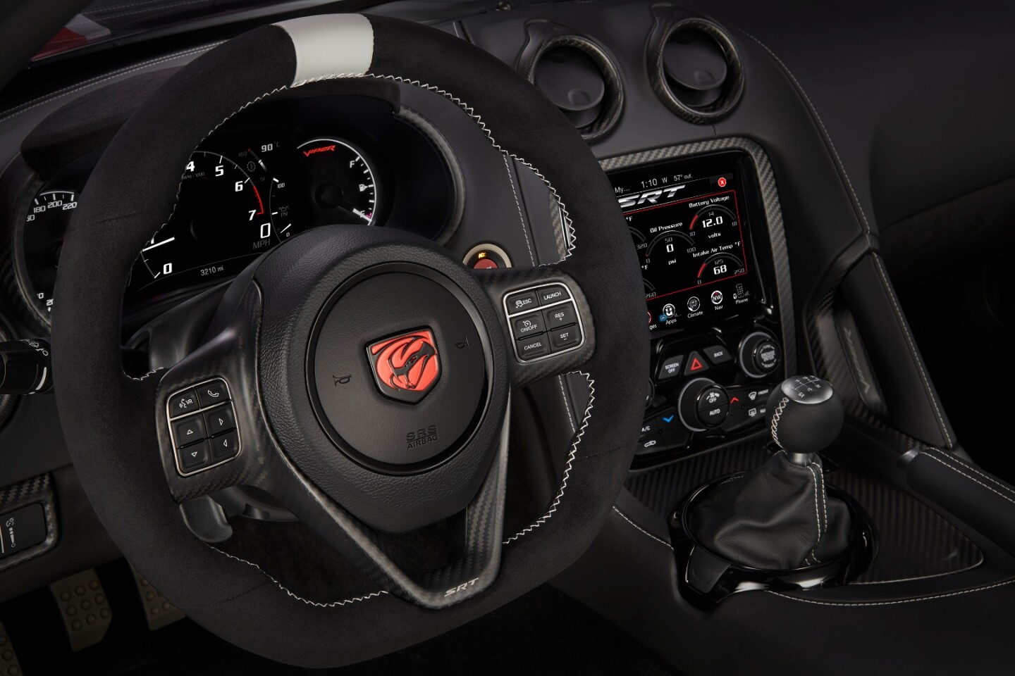 The steering wheel has been trimmed in Alcantara