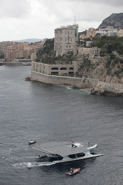 The TURANOR PlanetSolar, as it enters Monaco's Hercule Harbor