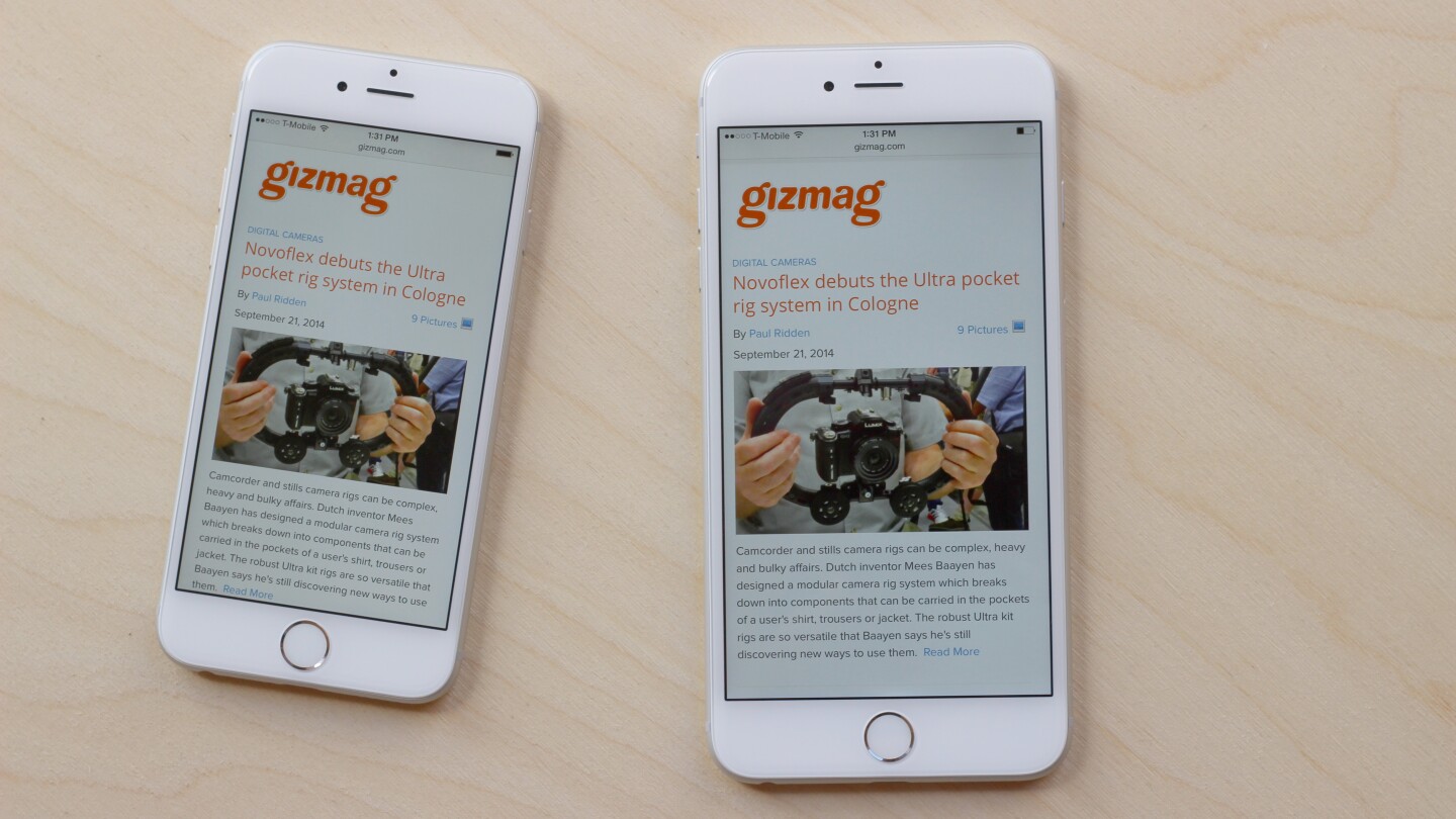 The iPhone 6 Plus (right) with the iPhone 6 (Photo: Will Shanklin/Gizmag.com)