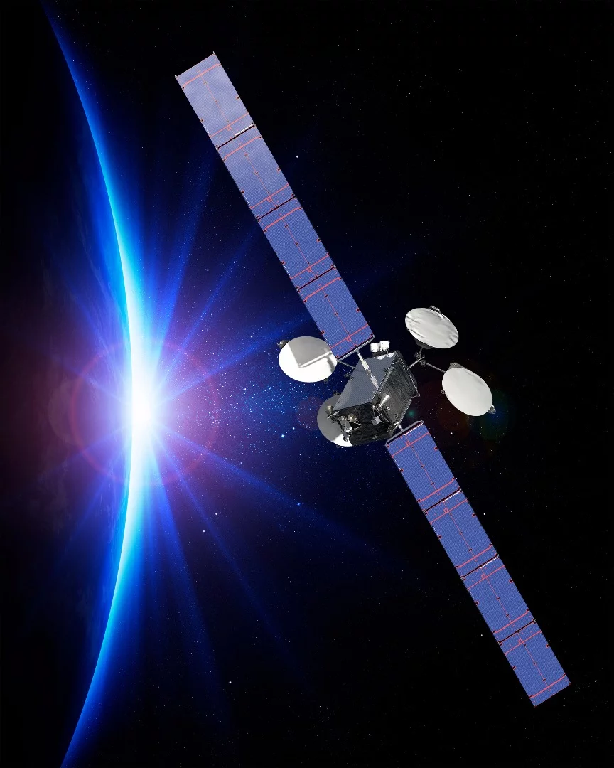 Artist's concept of the ABS-3A satellite which uses an ion propulsionsystem 10 times more efficient than liquid-fueled rockets