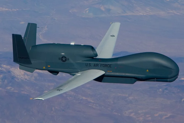 The first flight of the Block 40 Global Hawk unmanned aircraft, which will help warfighters detect, track and identify stationary and moving targets (Photo: Edwards AFB)