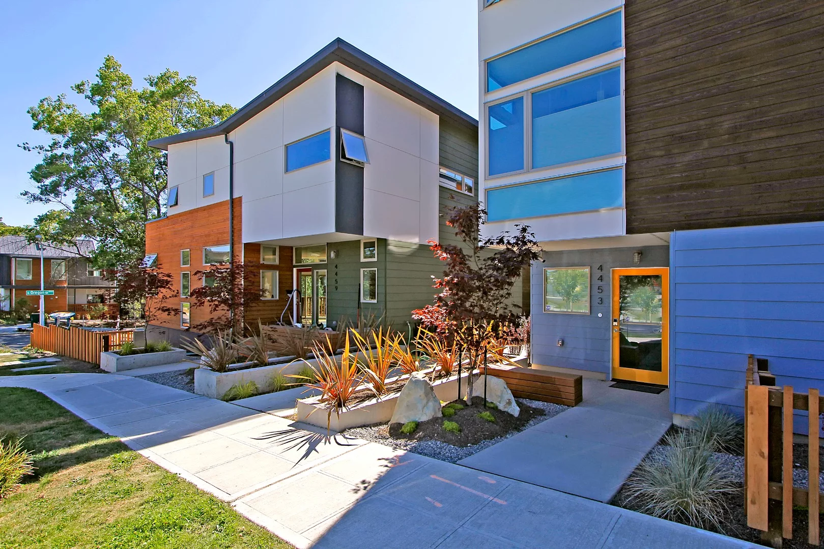 The community's "pedestrian-friendly" location close to a train station encourages green travel