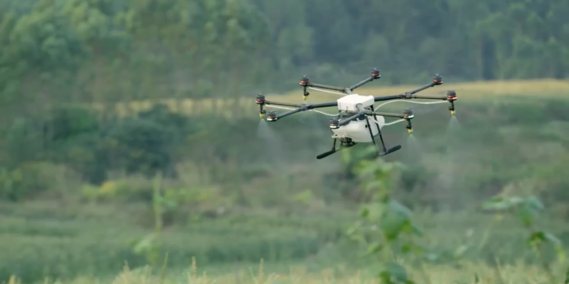 DJI's MG-1 system uses a wave radar to zoom over crops at a consistent altitude