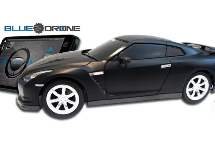 BlueDrone is an RC Nissan GT-R model controlled by an Android-based device via Bluetooth connectivity