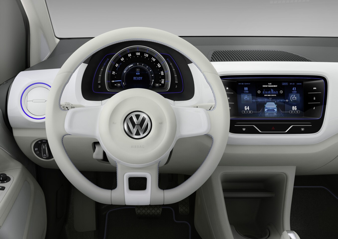 Digital display shows air quality, temperature and energy efficiencies and statistics for both drive modes