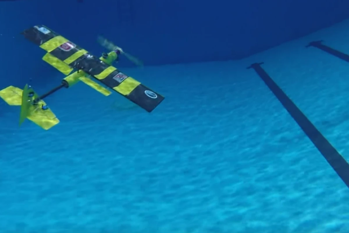 The EagleRay XAV is an amphibious fixed-wing drone that can fly or swim as needed