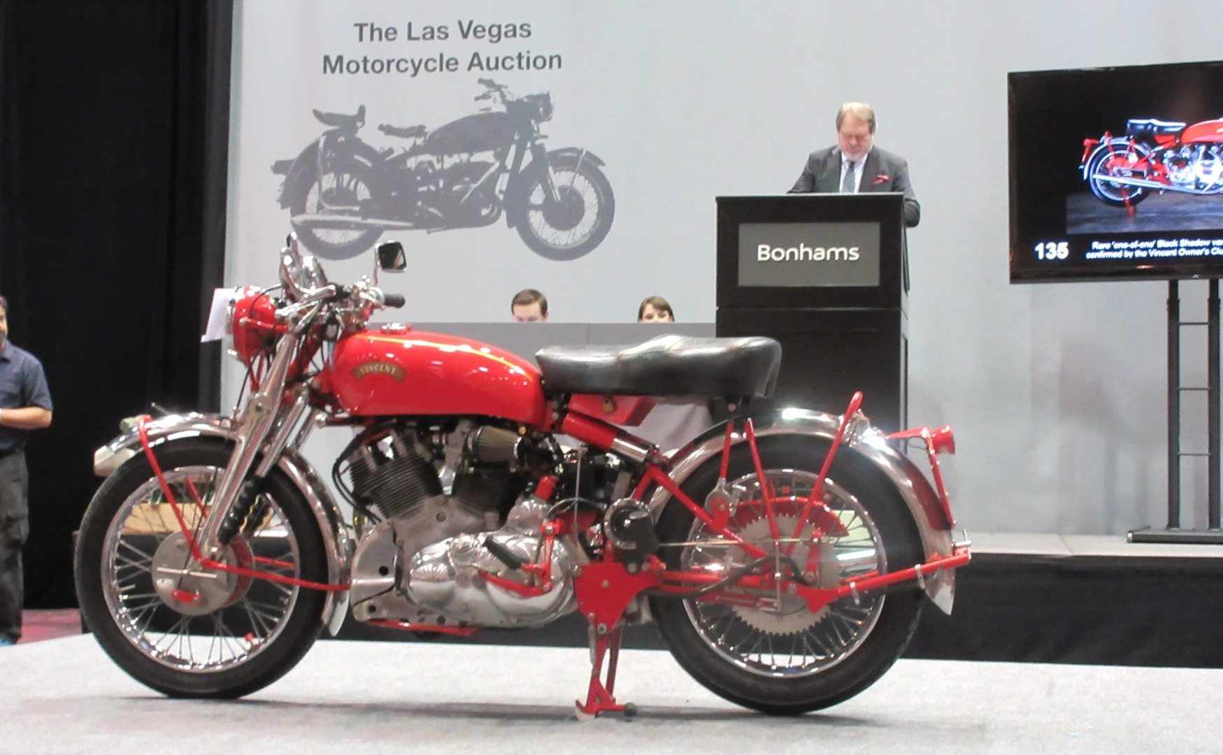 Vincent Black Shadows are the most prominent single model in the top 250, but the most valuable Vincent Shadow is the White Shadow as only 15 were ever built, and at the same Bonhams auction at Bally's Hotel & Casino held one year ago (January 2015), a 1950 Vincent Series C "White" Shadow sold for $224,250, setting a world record for the model. Having just sold for $434,000, the bike pictured above is now the new record holder for the model, and the marque, surpassing the previous most expensive Vincent to have sold at auction, a 1939 Vincent Series A Rapide which fetched $418,940 (£275,900) in April, 2015.