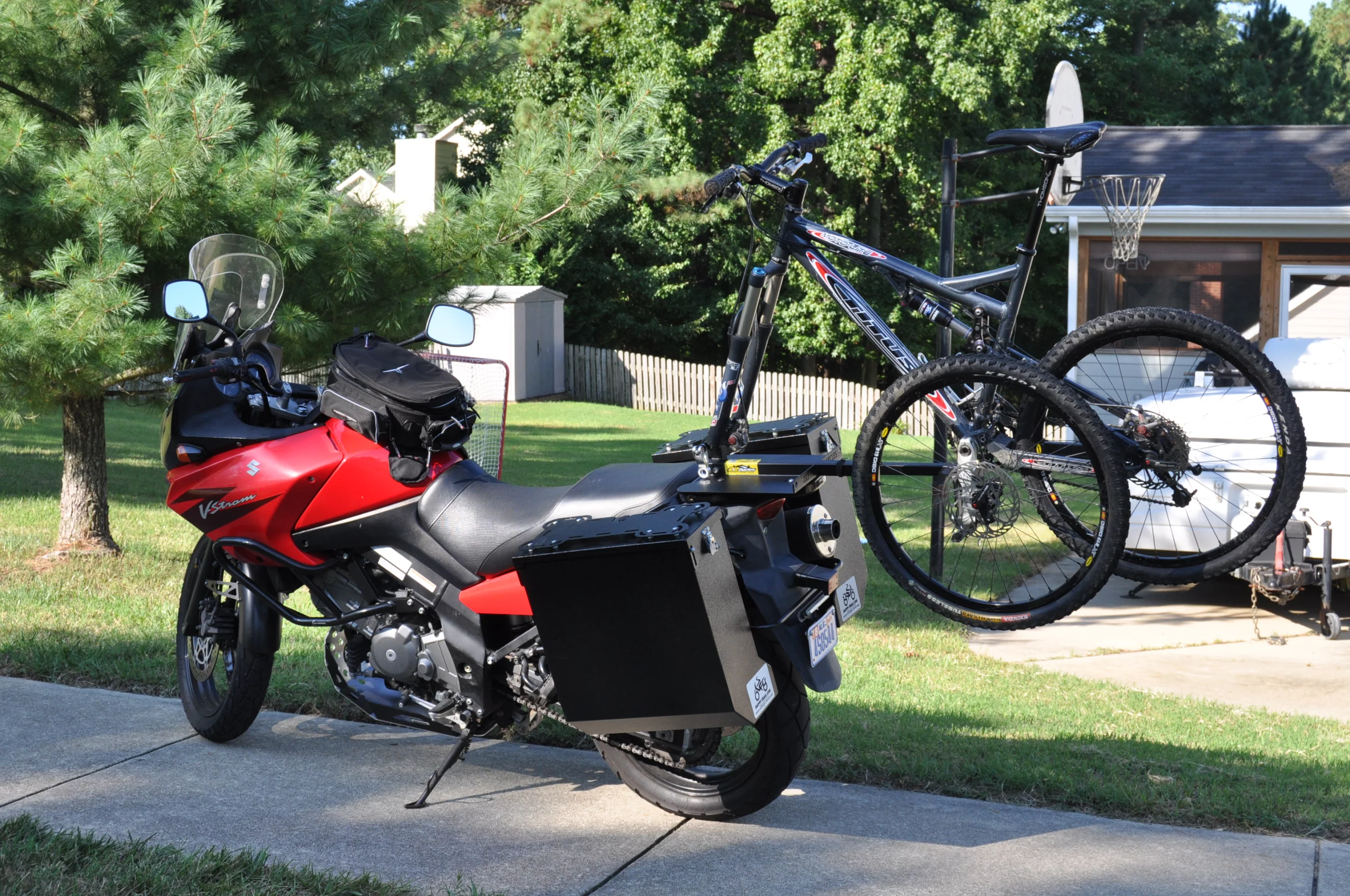 Mounting of the 2X2 Cycles Motorcycle Bicycle Rack doesn't require the motorcycle to be drilled or altered