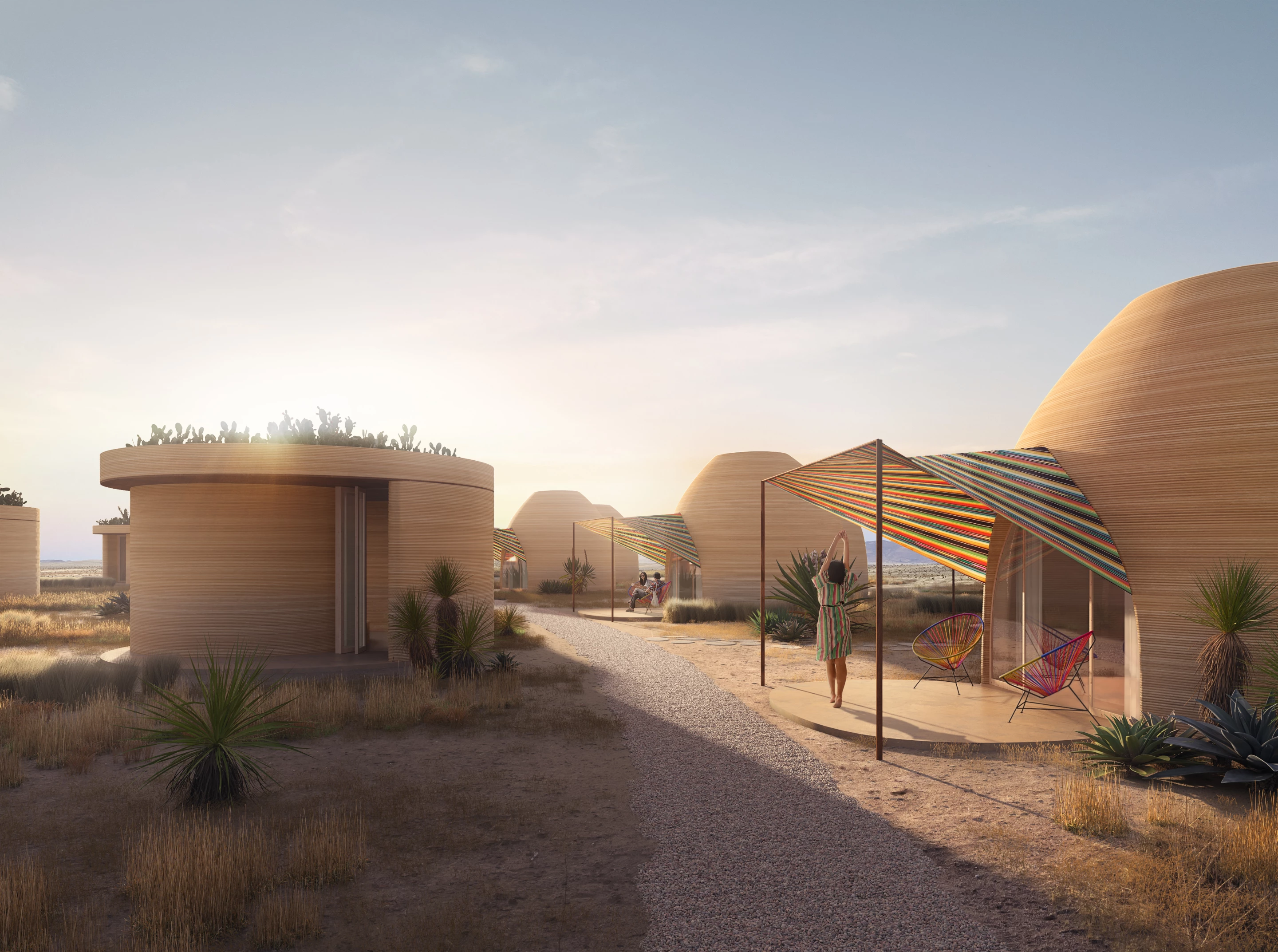 El Cosmico is an ambitious 3D-printed development that will include a campground and hotel facilities, as well as vacation homes and permanent homes
