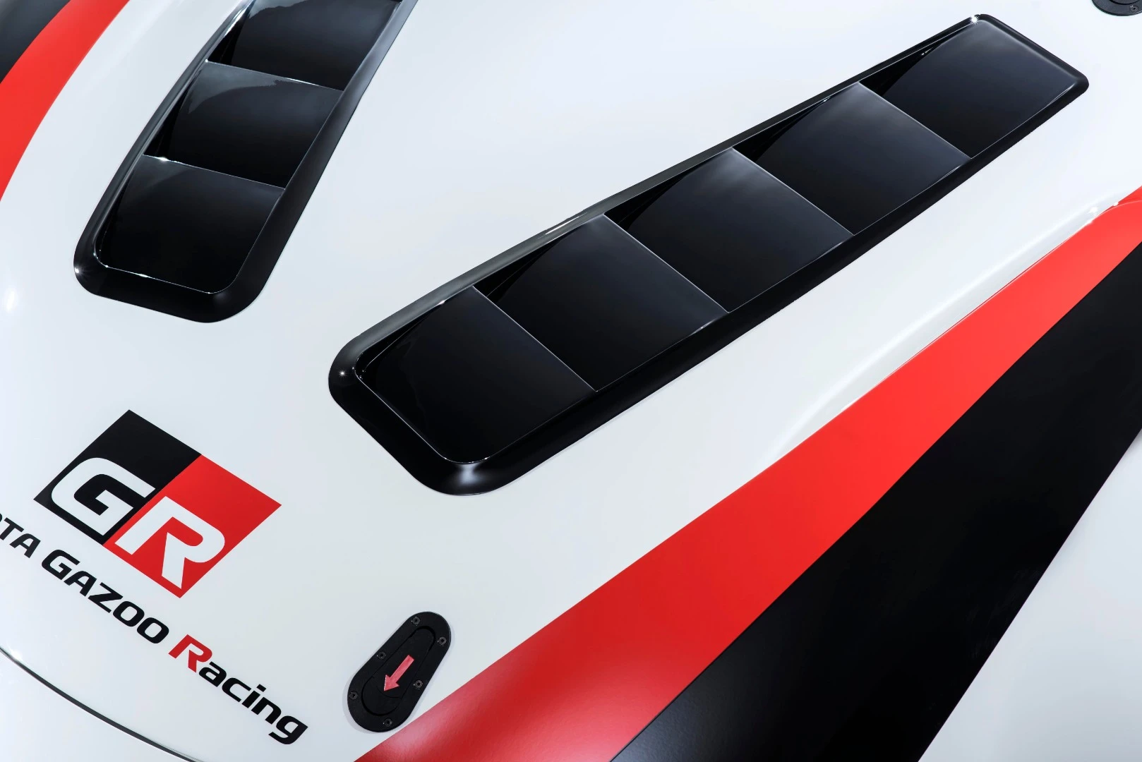 The air louvers on the hood of the Toyota GR Supra Racing Concept are functional and provide both airflow and downforce for the car