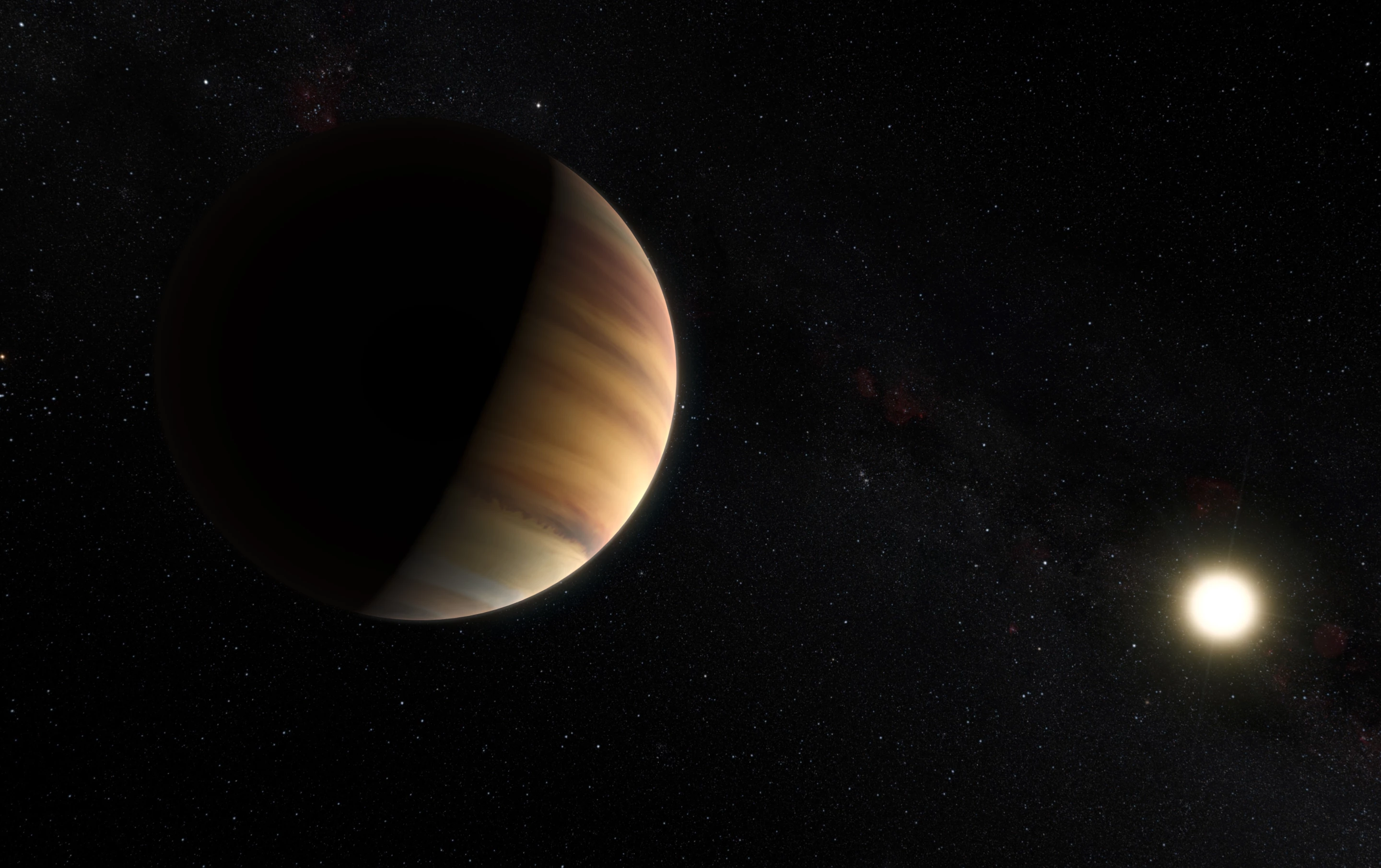 Artist's impression of exoplanet 51 Pegasi b orbiting its parent star (Image: ESO/M. Kornmesser/Nick Risinger (skysurvey.org))
