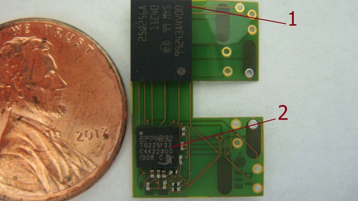 Split's flash memory (1) and processor (2)