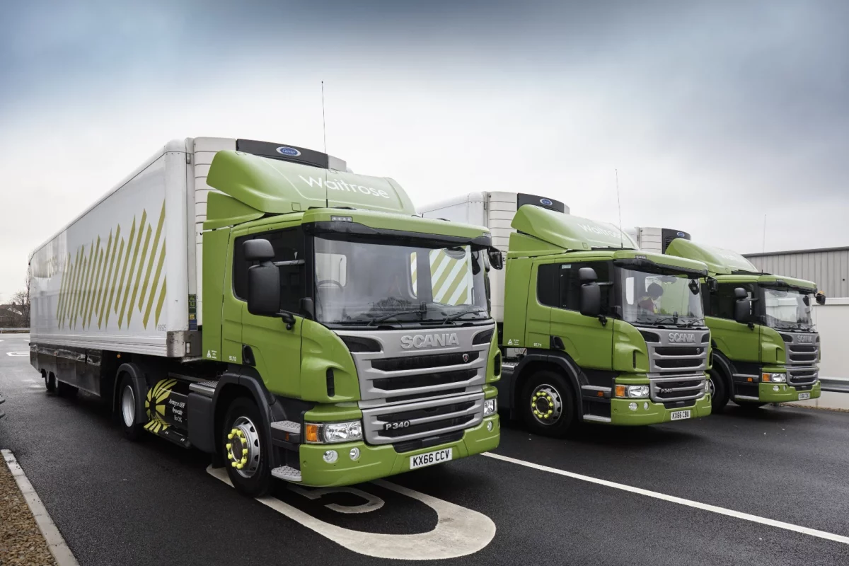 The fleet of CNG trucks being used by Waitrose for deliveries
