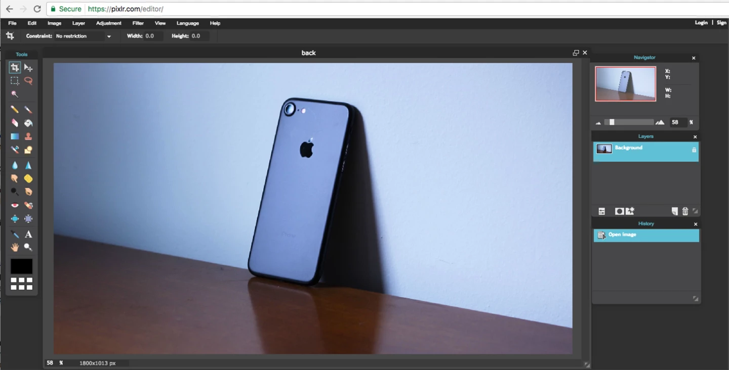 Pixlr Editor, the browser-based photo editing tool