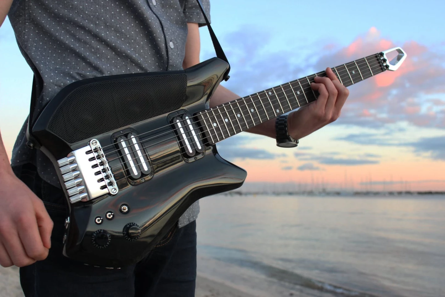 The Fusion Guitar has been designed for play-anywhere, portable convenience
