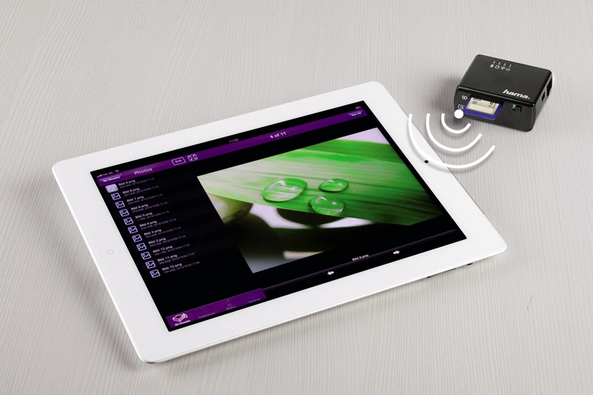 The Hama Wi-Fi Data Reader for Apple Devices means files can be wirelessly accessed by an iPad or iPhone running the companion app