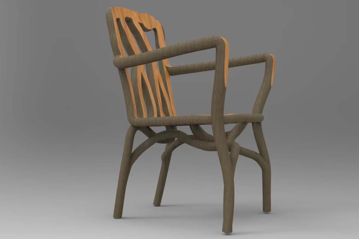 A full-grown chair is created from one single intertwined tree