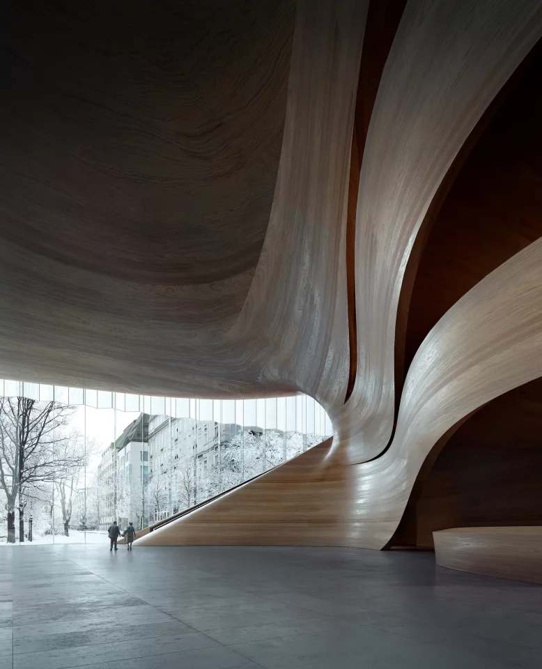 Duett Düsseldorf's opera house will feature a stunning sculptured wooden interior