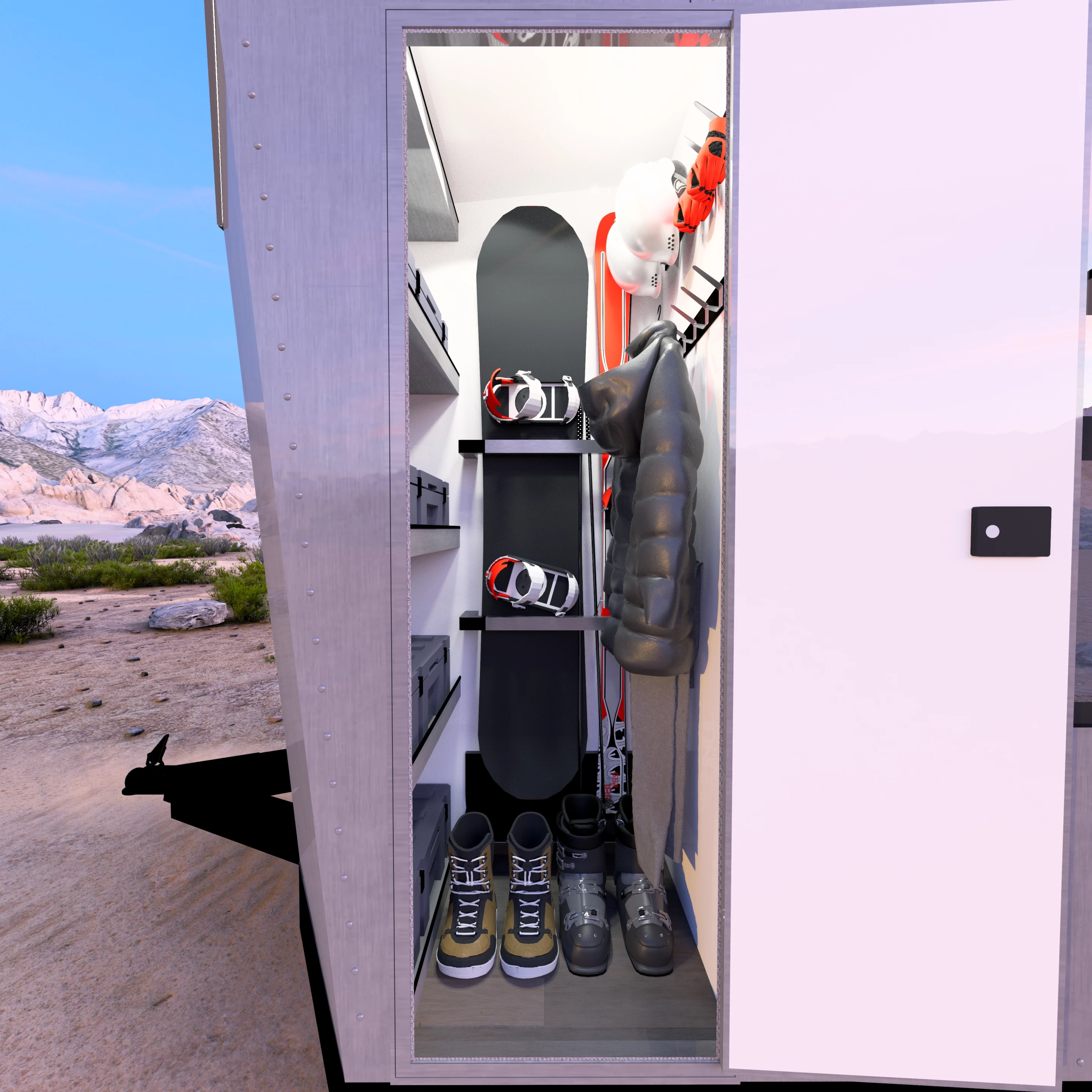 The exterior gear closet is a nice addition that keeps expensive toys, apparel and accessories secure