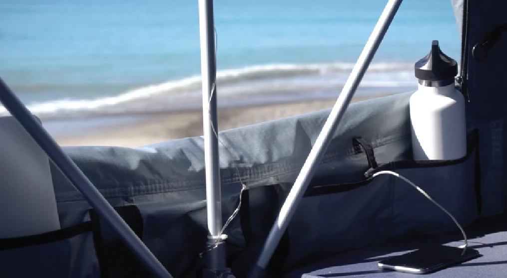Purpose-designed pockets hold water, devices and more