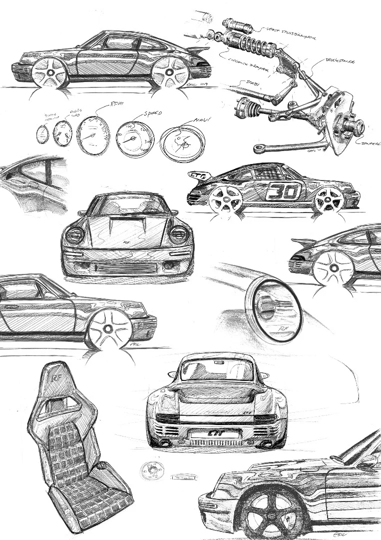 RUF's concept sketches for the CTR Yellow Bird