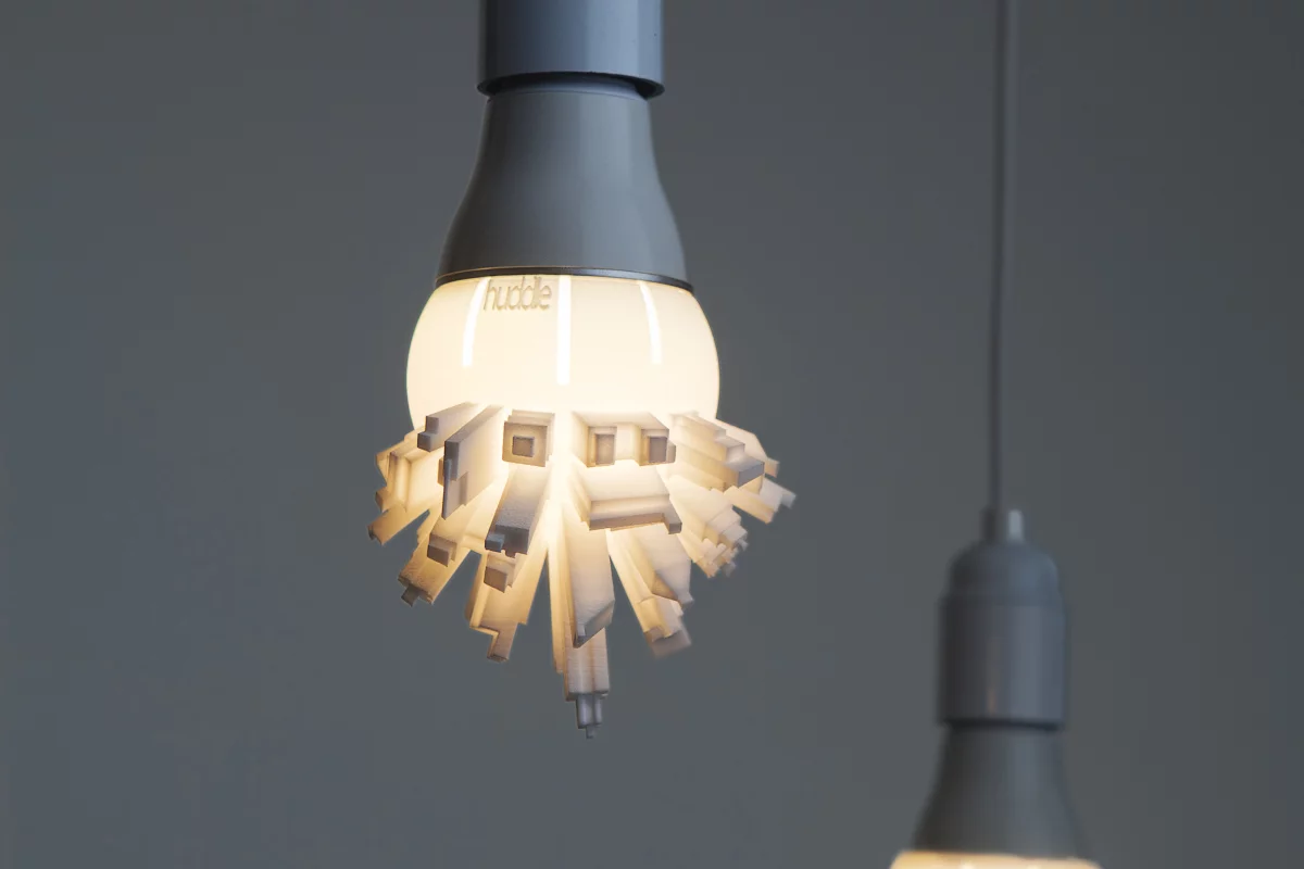 The Huddle bulbshade, by designer David Graas, resembles a modern cityscape