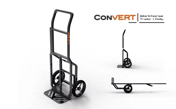 Once the cyclist reaches their destination, the Convert can be quickly unhitched and tipped up on its back end