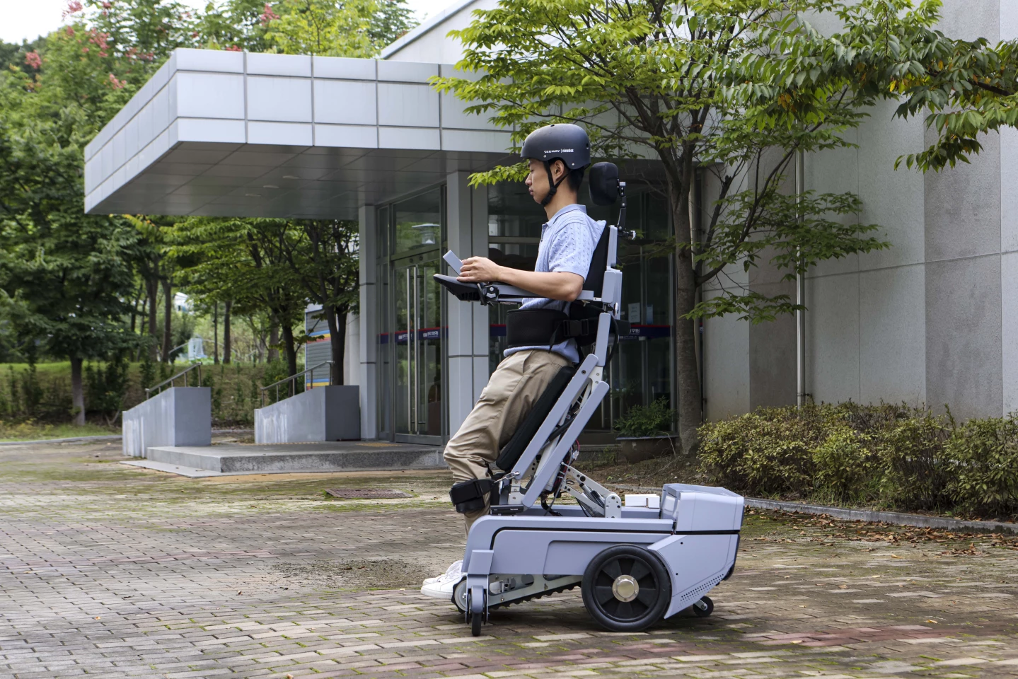 The wheelchair raises its user to a standing position