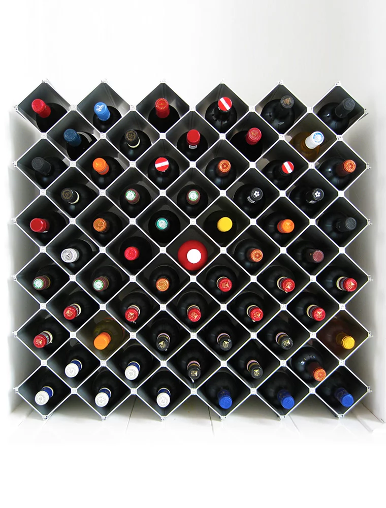 The Nucleus wine rack packed with bottles
