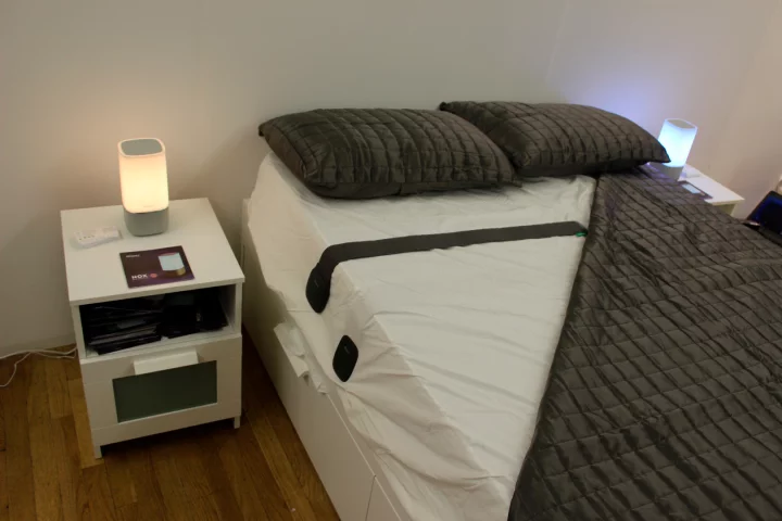 The Nox Smart Sleep System is made up of three parts: the new Nox light, the RestOn smart band and the Sleepace app