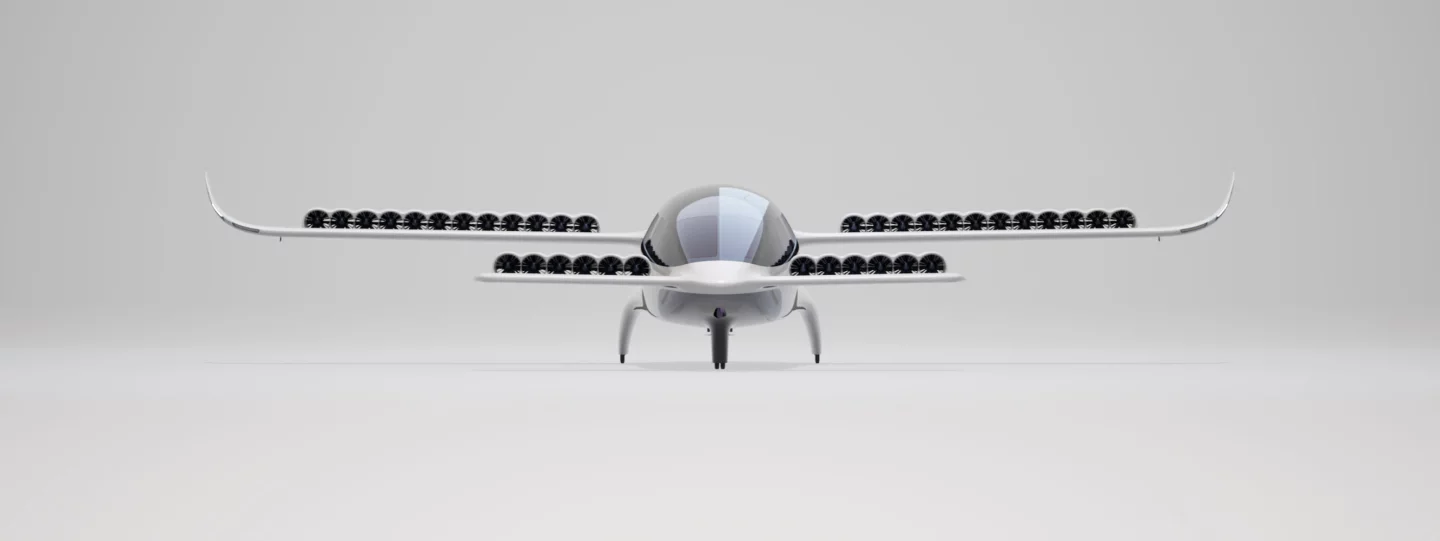 The Lilium jet presents a low-drag silhouette in forward flight