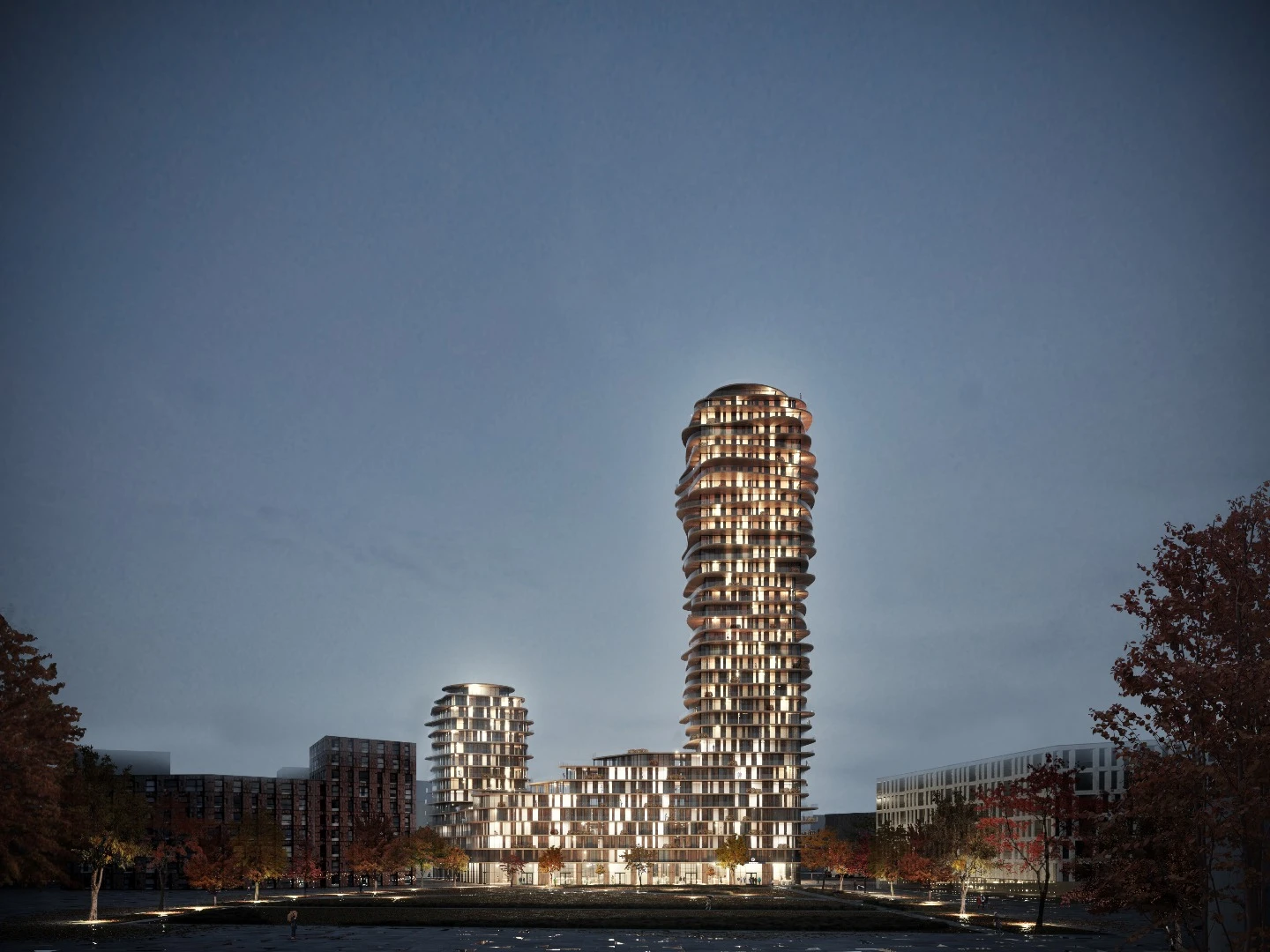 The Discus tower will house between 450 to 500 apartments of different sizes spread out over 30 floors