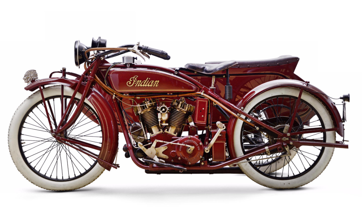 £25,300 ($39,062) – 1923 Indian 61ci Chief Motorcycle CombinationLot 48 at Bonhams Lonatti Collection held on 17 October, 2015Estimate: £20,000 - 25,000 ($31,000 - $38,500)