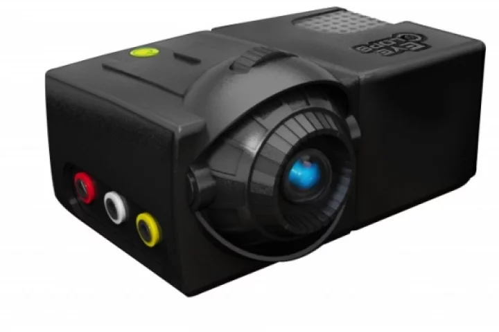 The EyeClops Mini Projector uses LED illumination to project a 70 inch screen from almost any multi-media device. The battery-powered (or mains) projector has built-in speakers and a recommended retail of USD100.