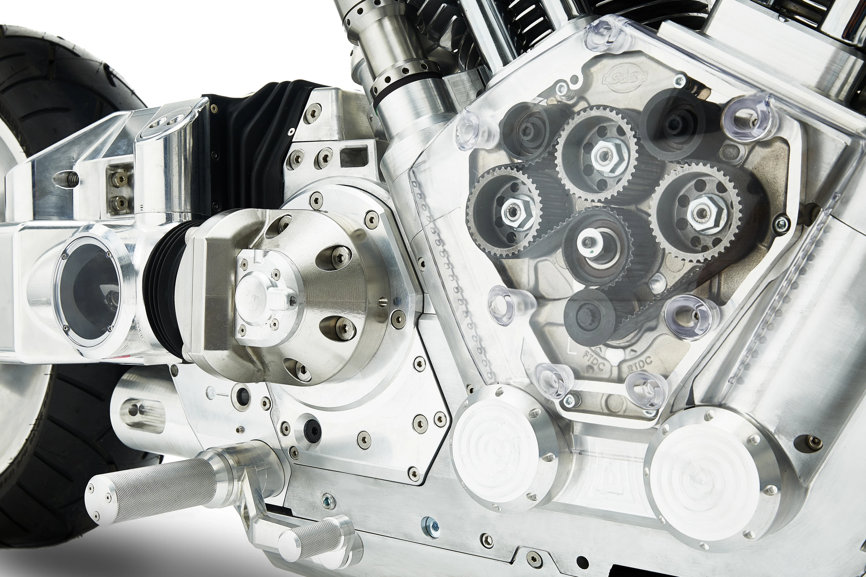 Vanguard Roadster: exposed belt drives for the cams