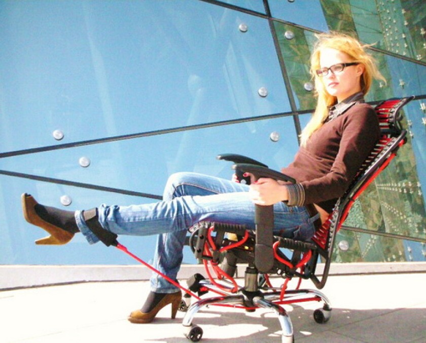The leg muscles get a workout too, with straps from the bottom of the chair connected to resistance bands