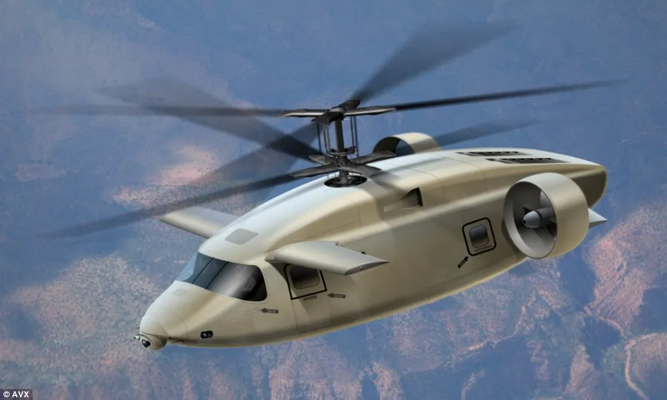 The AVX Aircraft concept has coaxial rotors, ducted fans and a top speed of over 270 mph (435 km/h).