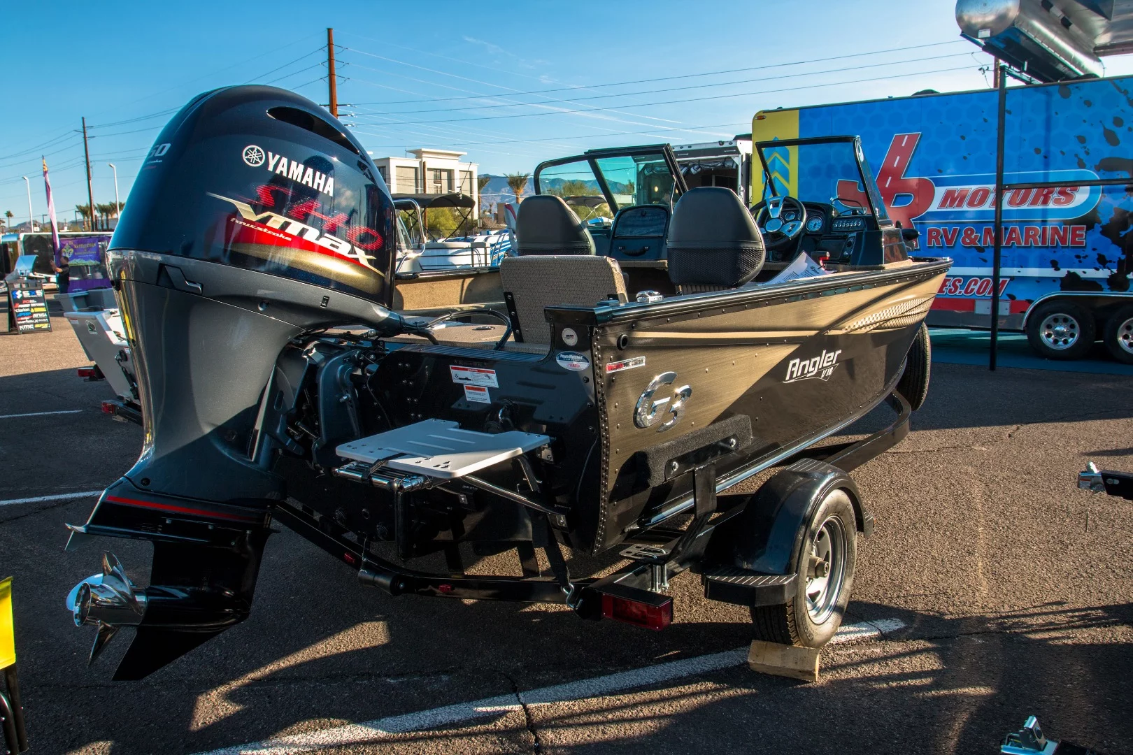 At the lower end of the price spectrum sits this 2019 Angler V18 SF, from G3 boats. At around US$40,000, it's a 22.5-ft (6.9-m) fishing boat with a 150-hp Yamaha outboard