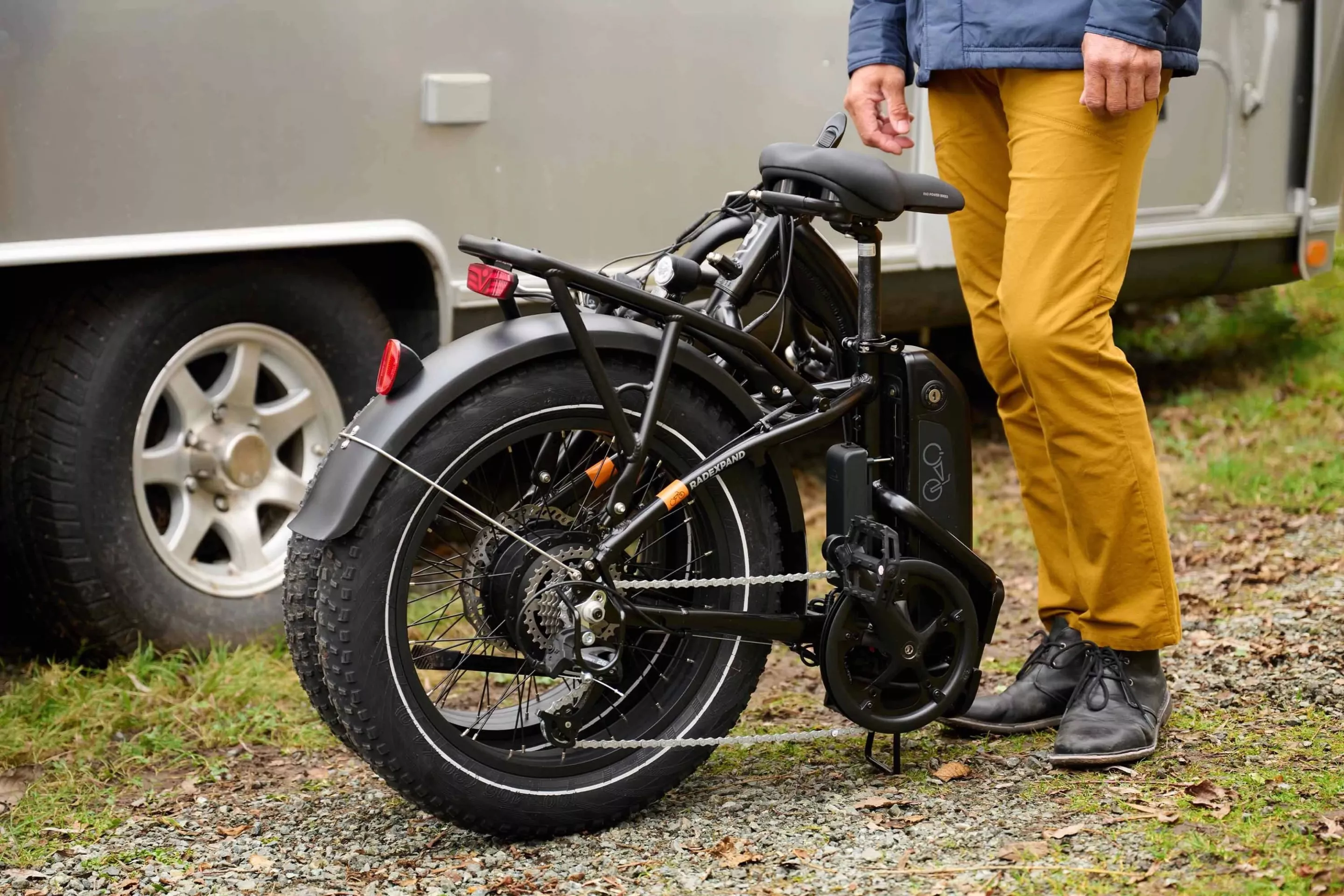 The RadExpand 5 folds for down for storage in the trunk of a car, under the office desk or in the RV or trailer