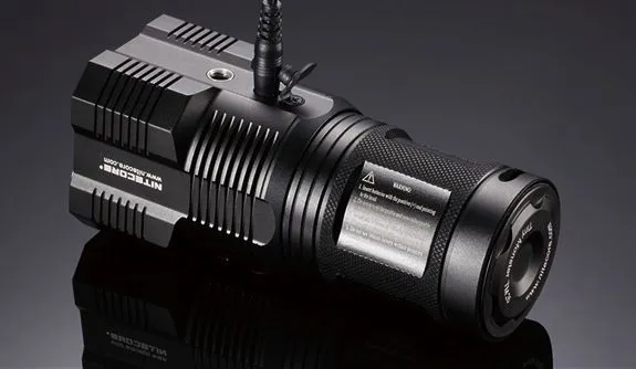 The batteries are charged via an AC adapter that plugs directly into the flashlight