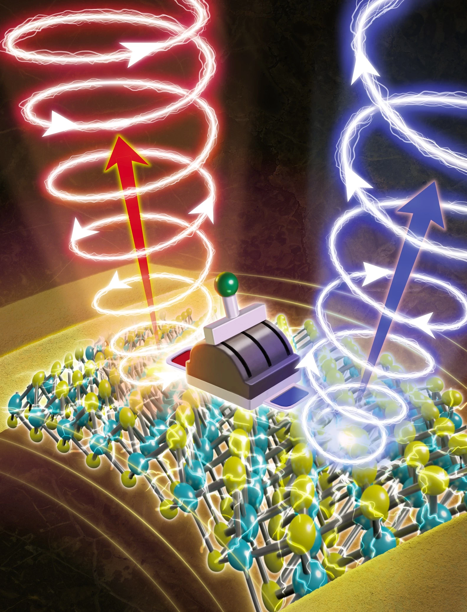 An artist's impression of the new quantum computing device, which can twist the polarization of light left or right on demand at room temperature