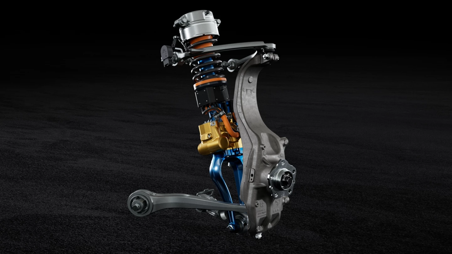 A combination of motor-actuated and hydraulic dampers in the Ferrari Purosangue create a unique suspension system