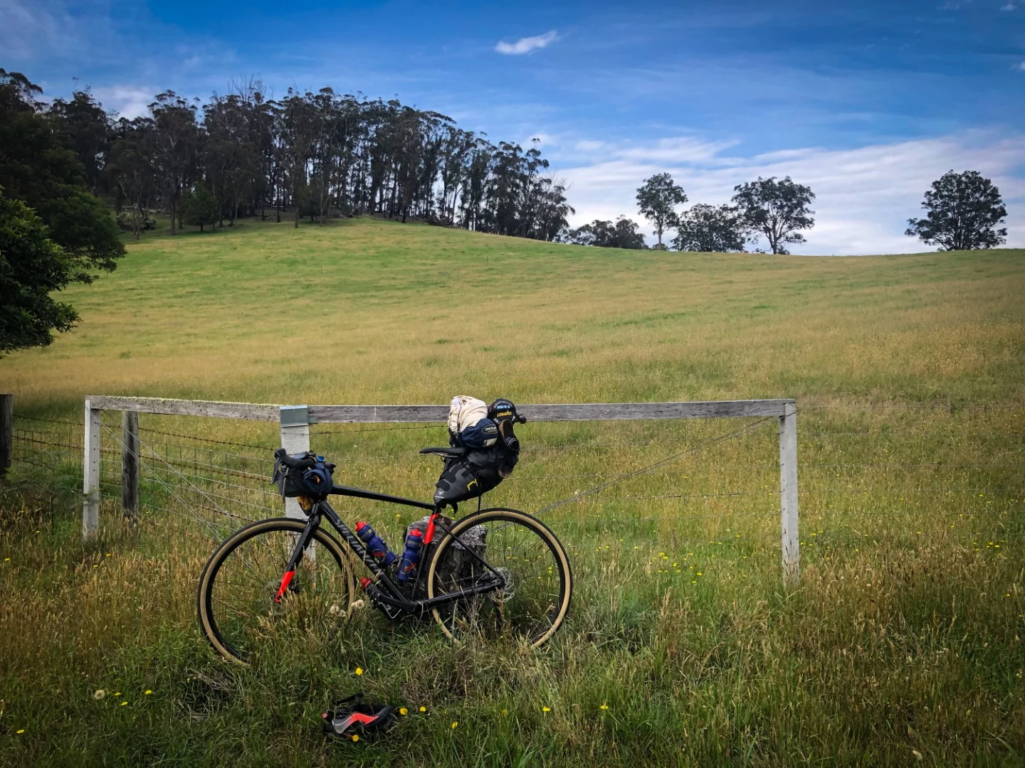 A roadside stop for some strapping adjustments