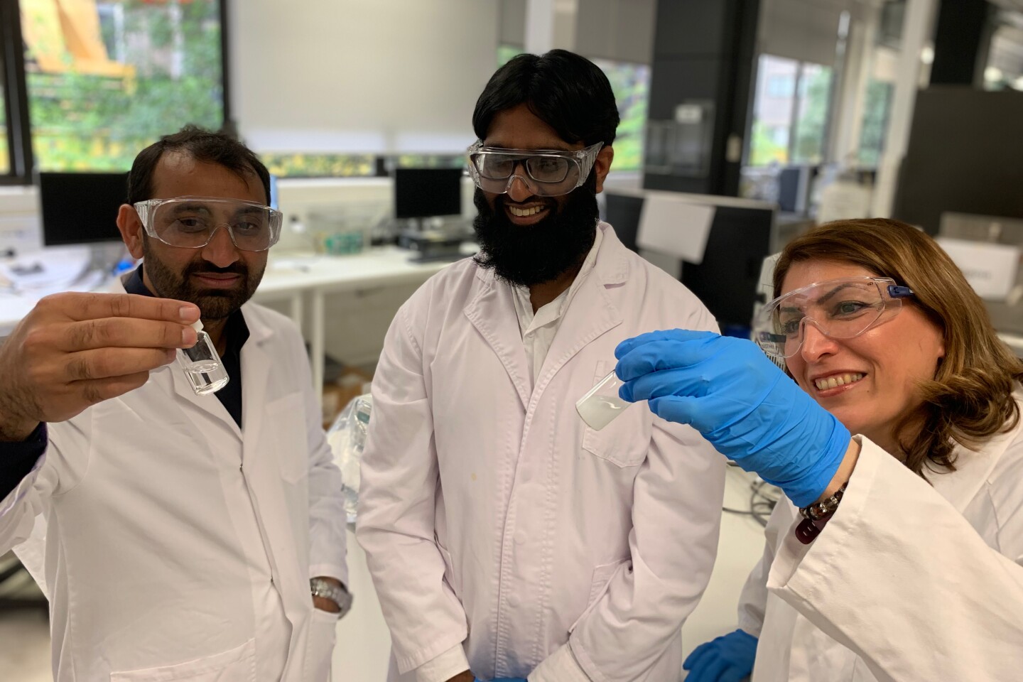 From left to right, team members Dr. Nasir Mahmood, PhD candidate Muhammad Haris and Prof. Nicky Eshtiaghi