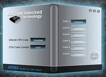 The basic interface shows which cores are active and which are disabled - a user simply clicks to enable grayed out cores