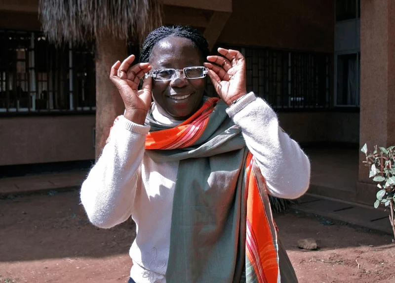 A pair of Eyejusters glasses being worn in Malawi